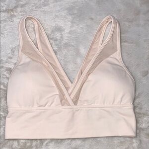 Aerie Cream Sports Bra with Plunging V-Neckline and Wide Straps